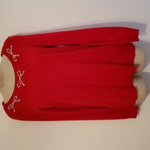 Beautiful red sweater with pearls by ELLE size S.  Excellent condition